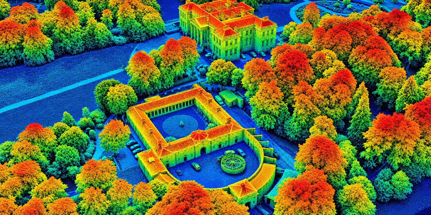 Illustrative LiDAR-style point cloud of the same estate